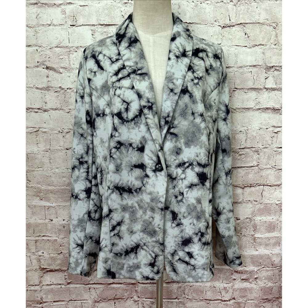 LOGO by Lori Goldstein Womens M Blazer Jacket Gray Tie-Dye Casual Ponte Knit
